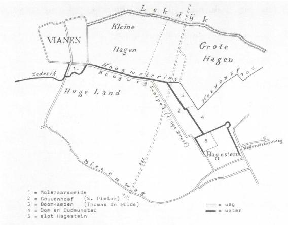 Reconstructie van de vaart tussen Vianen en Hagestein in 1563. Tekening door H. de Lanoy Meijer.