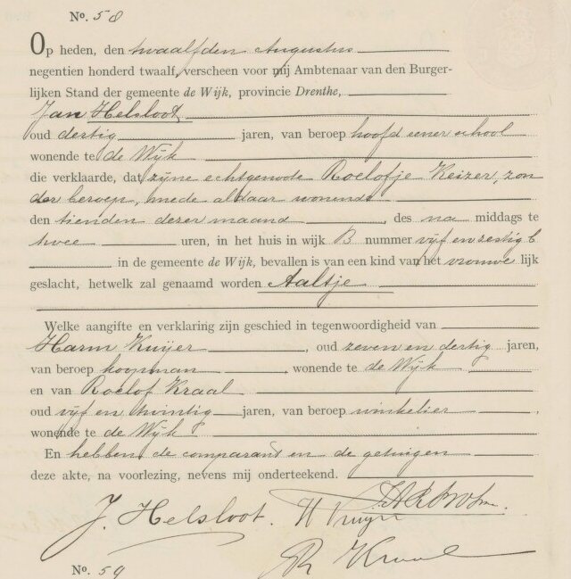 Aaltje Helsloot 1912 geboorteakte