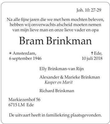 Abraham Brinkman 1946 overlijdensadvertentie
