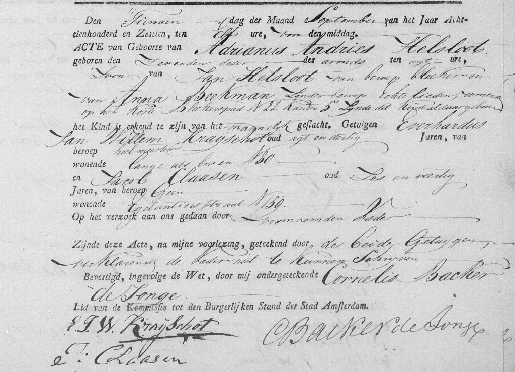Adrianus Andries Helsloot 1816 geboorteakte
