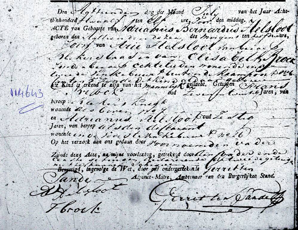 Adrianus Bernardus Helsloot 1812 geboorteakte