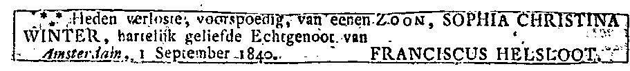Adrianus Franciscus Helsloot 1840 geboorteadvertentie