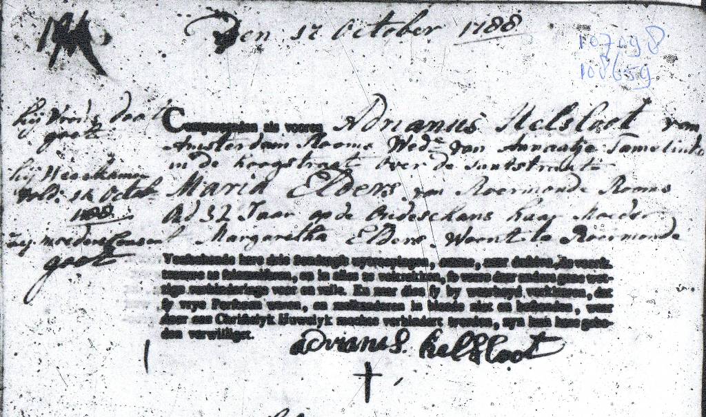 Adrianus Helsloot 1750 huwelijksakte 1788