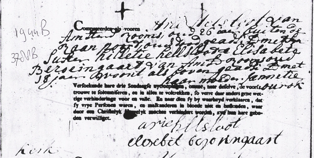 Adrianus Helsloot 1754 huwelijksakte