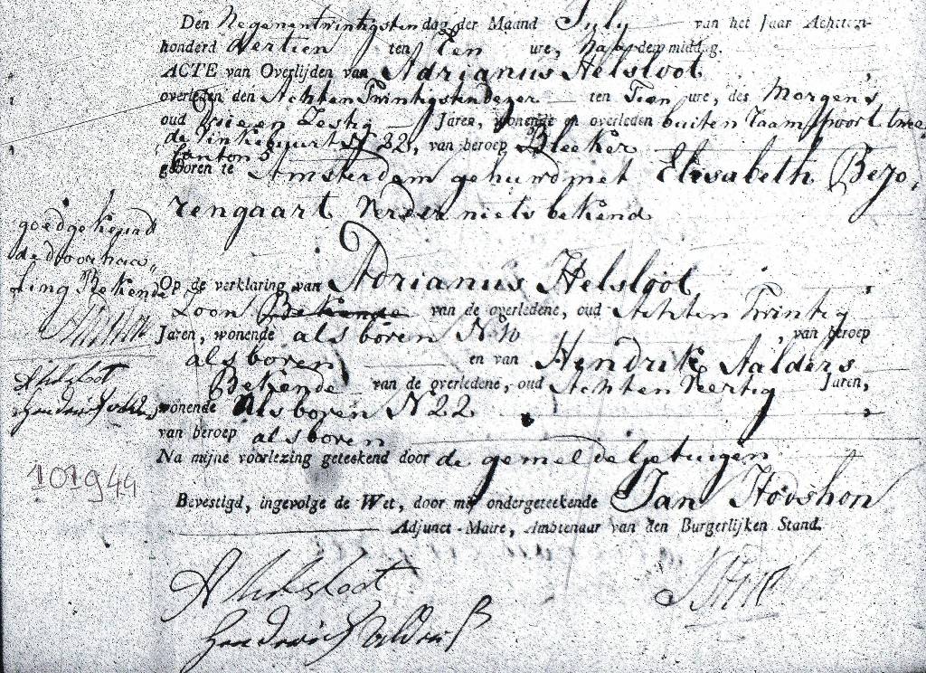 Adrianus Helsloot 1754 overlijdensakte