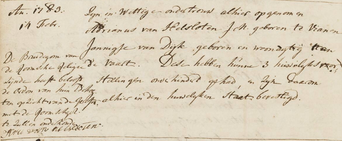 Adrianus Helsloot 1756 ondertrouwboek 1783