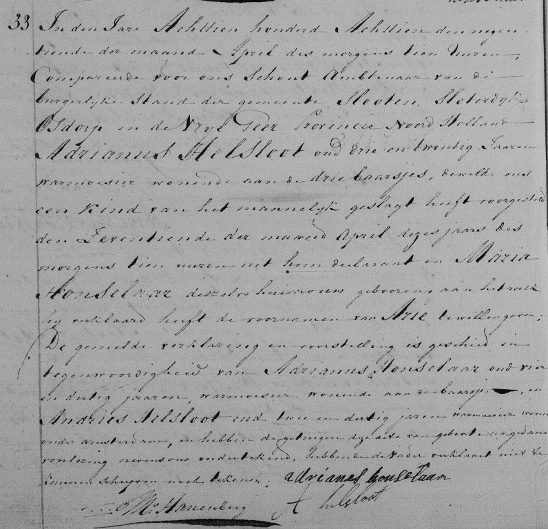 Adrianus Helsloot 1818 geboorteakte