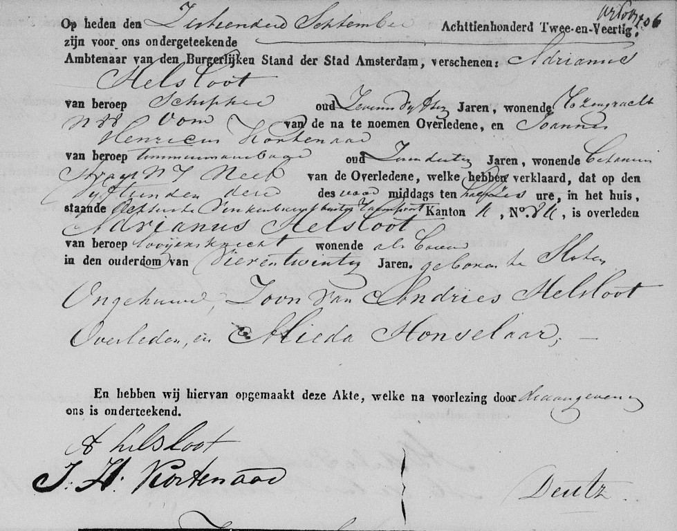 Adrianus Helsloot 1818 overlijdensakte