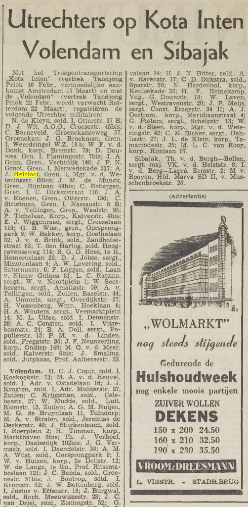 Adrianus Johannes Helsloot 1926 ; Utrechts Nieuwsblad 03-03-1950
