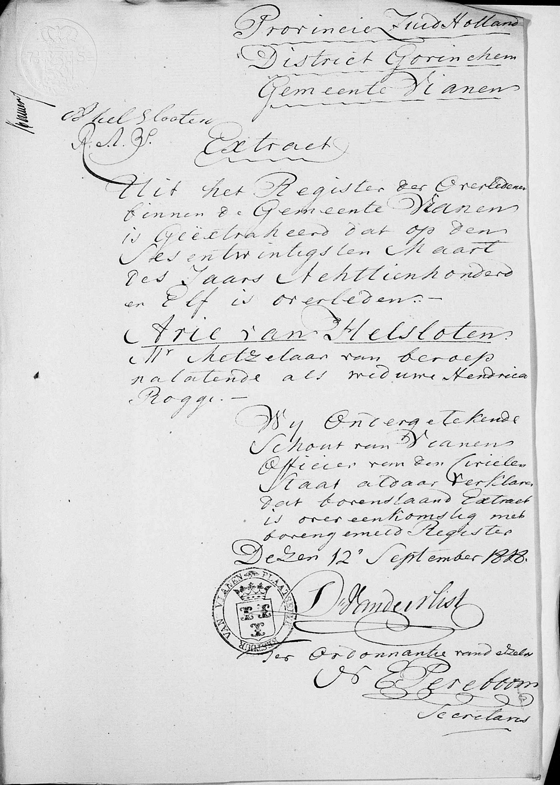 Adrianus van Helslooten 1756 overlijdensextract