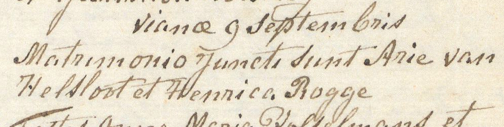 Adrianus van Helslooten 1756 x Henrica Rogge huwelijksboek