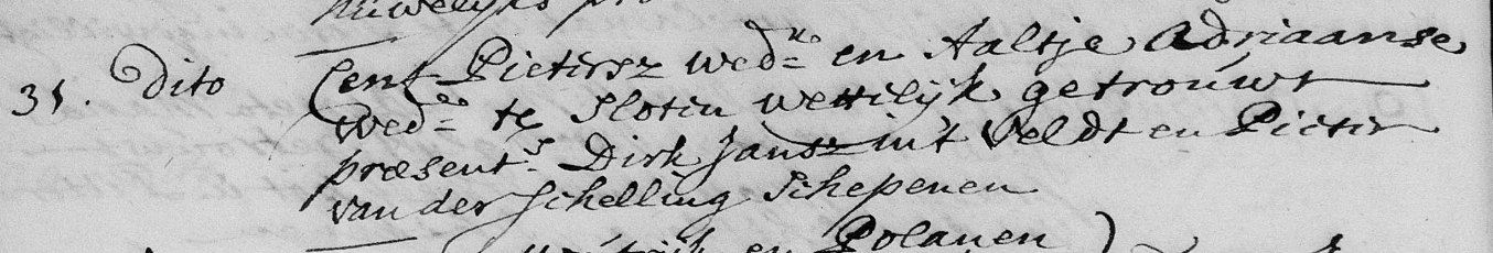 Aeltien Ariaens x Cent Pietersz trouwboek