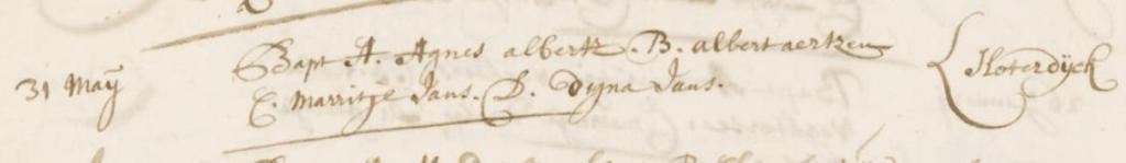 Agnes Albertze Helsloot 1721 doopboek