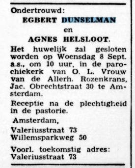 Agnes Johanna Eugnia Helsloot 1920 ondertrouwadvertentie