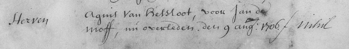 Agnes van Helsloot aangifte overlijden Jan de Moff Watergraafsmeer