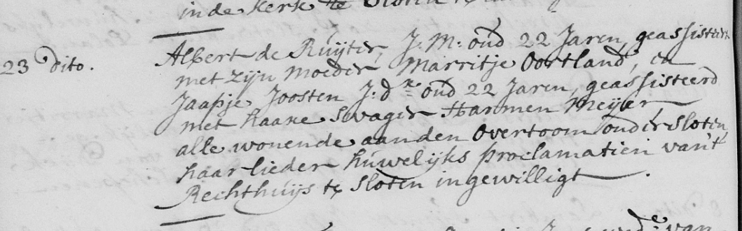 Albert de Ruijter ca1711 ondertrouwboek