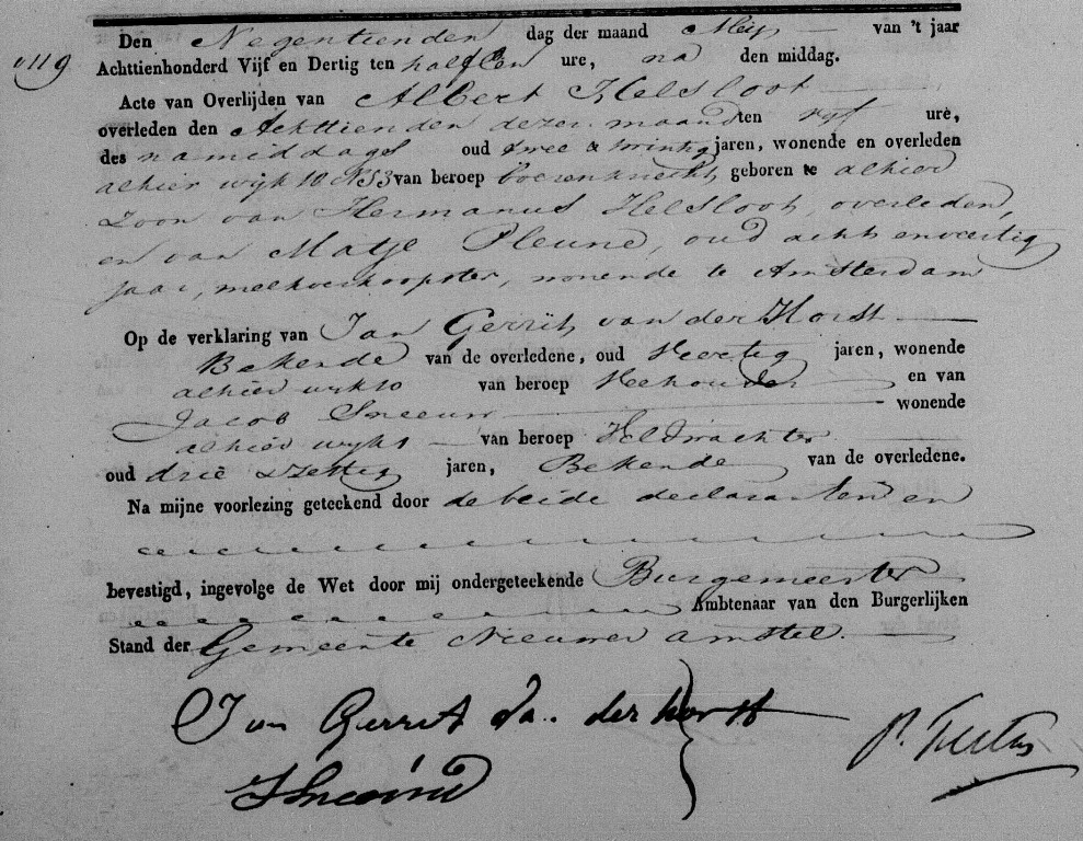 Albert Helsloot 1812 overlijdensakte