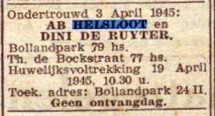Albert Helsloot 1916 huwelijksadvertentie