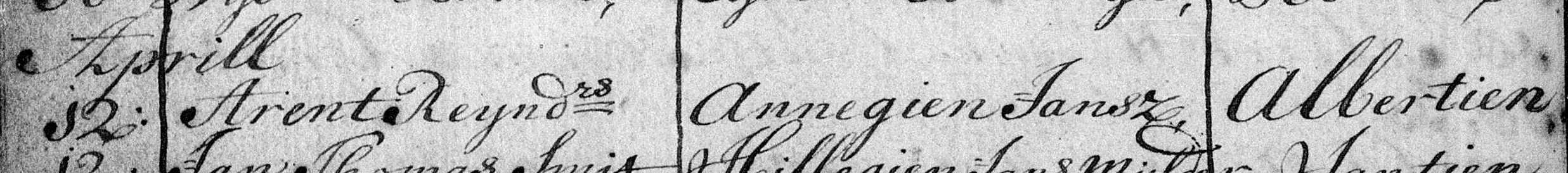 Albertien Arents van Oosten 1750 doopboek