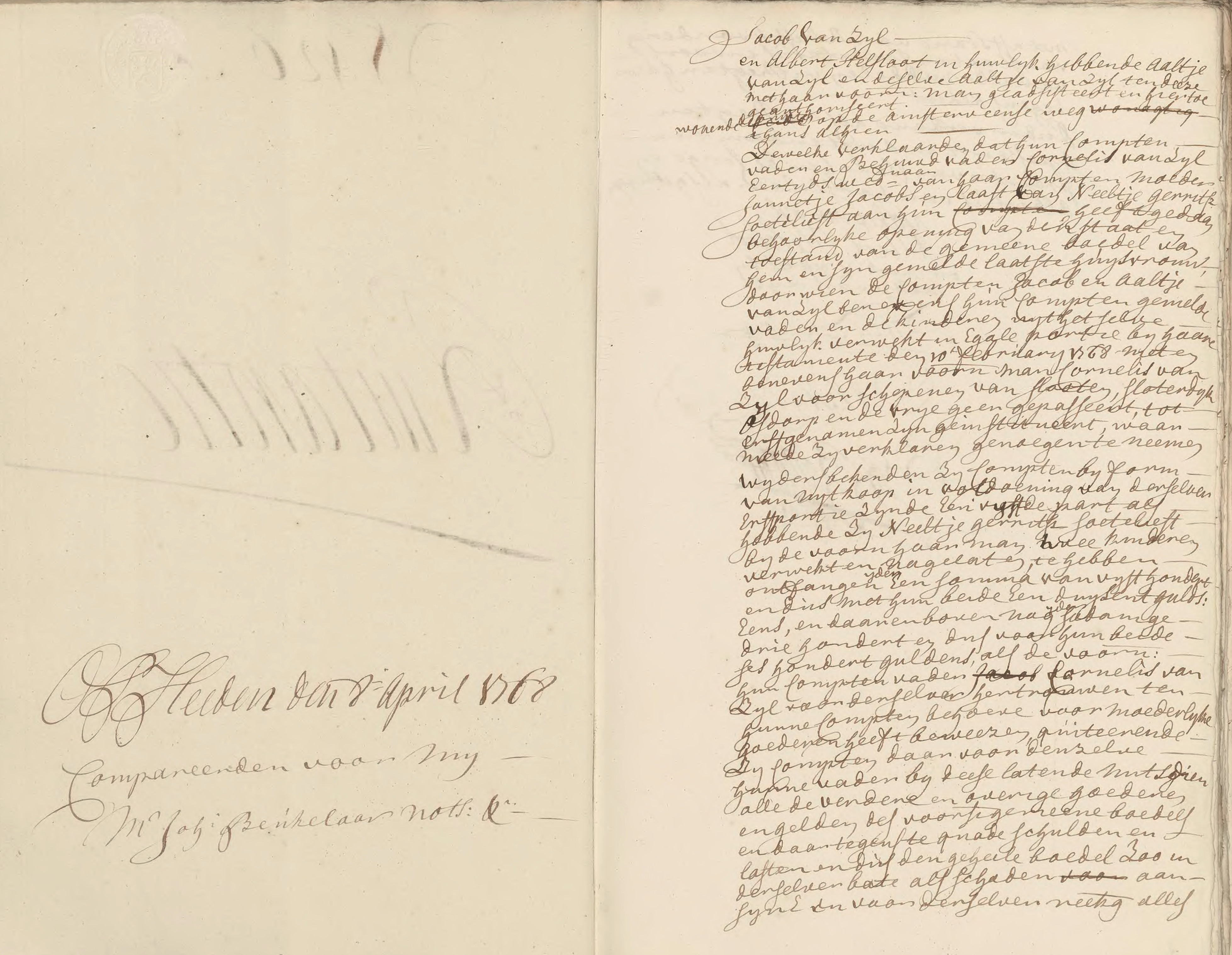 Albertus Helsloot 1738 x Aaltje van Zijl  kwitantie 08-04-1768 II