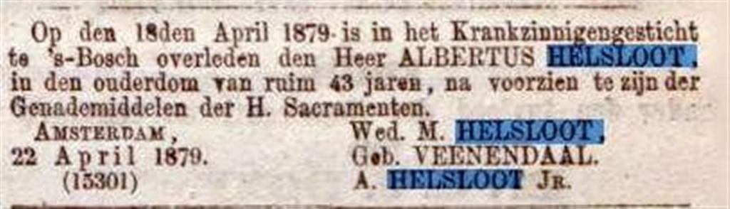 Albertus Helsloot 1836 overlijdensadvertentie