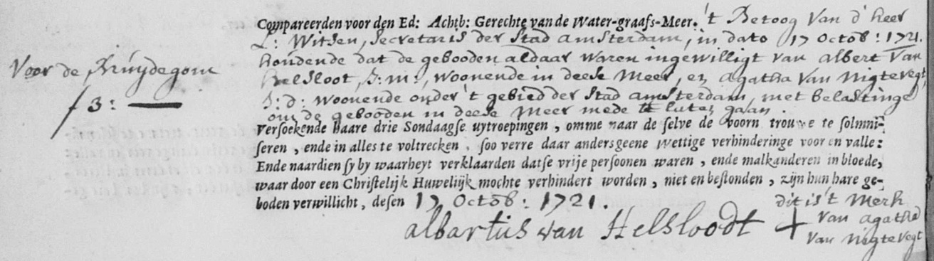 Albertus Hermansz Helsloot 1696 ondertrouwboek