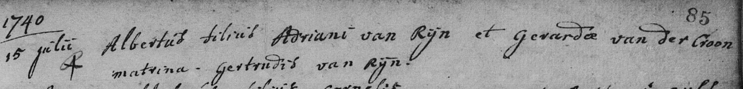 Albertus van Rijn 1740 doopboek