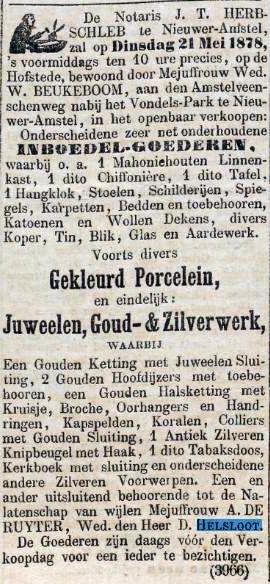 Alida de Ruiter boedelveiling ; De Tijd 11-5-1878