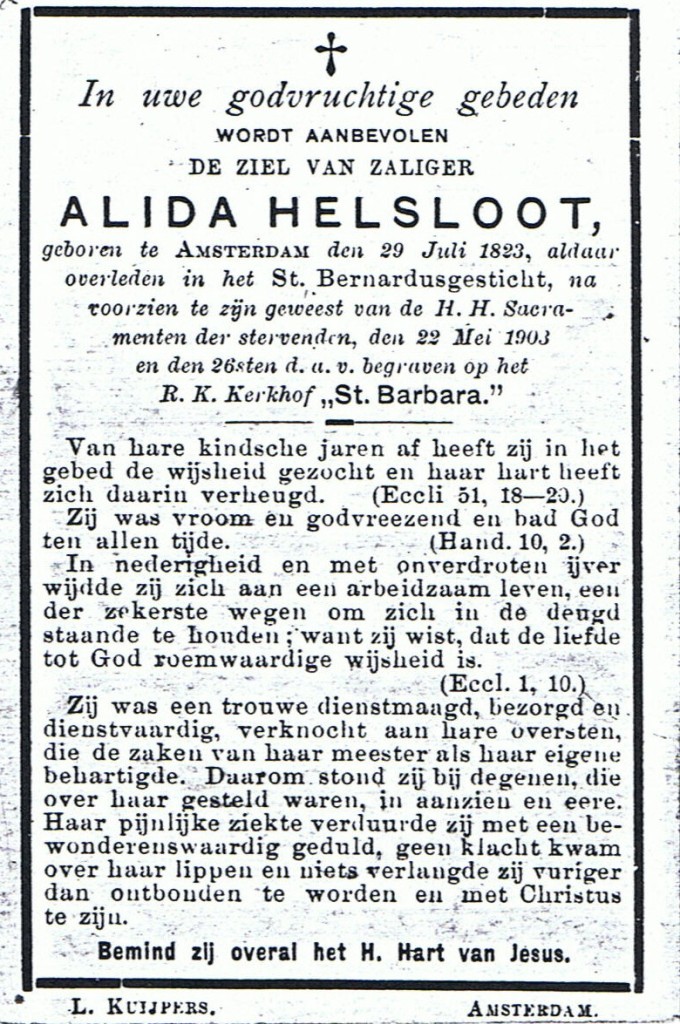 Alida Helsloot 1823 bidprentje