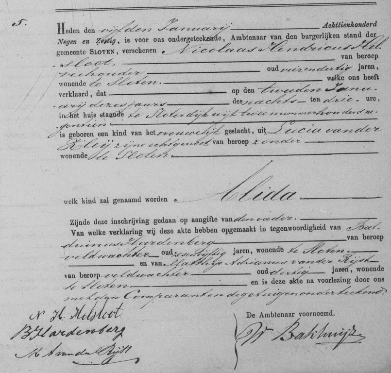 Alida Helsloot 1869 geboorteakte