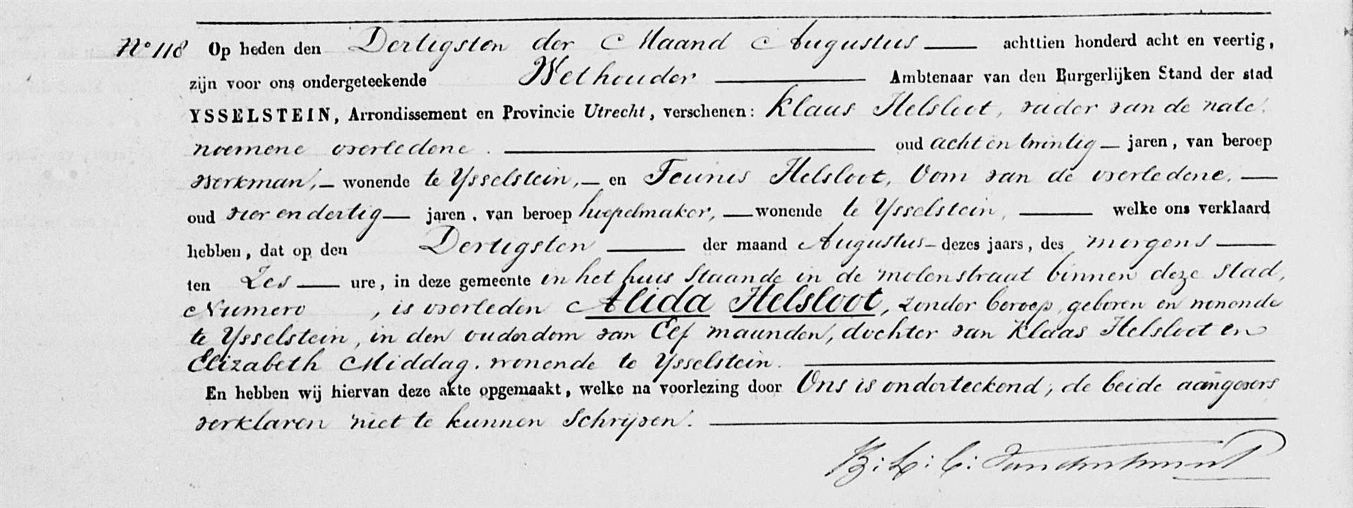 Alida Helsoot 1847 overlijdensakte
