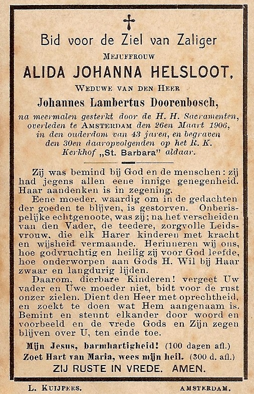 Alida Johanna Helsloot 1862 bidprentje