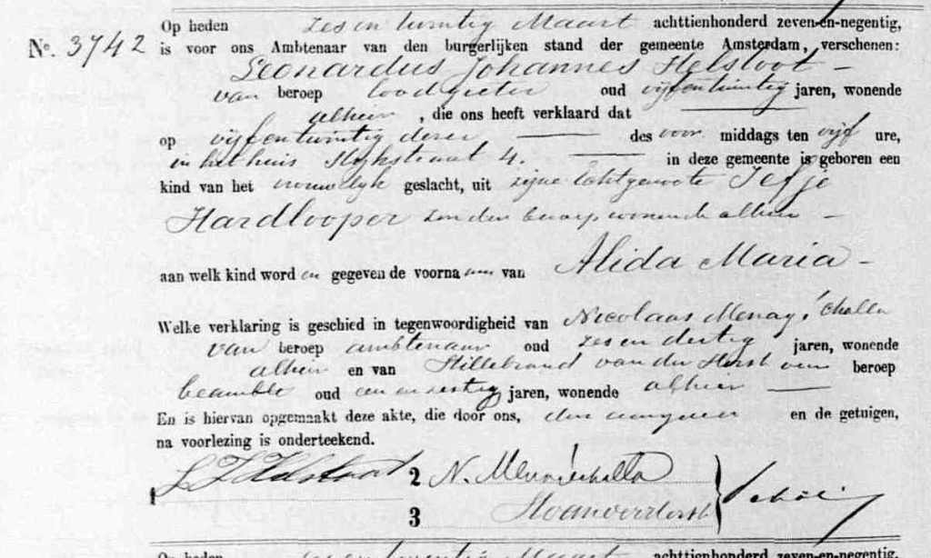 Alida Maria Helsloot 1897 geboorteakte