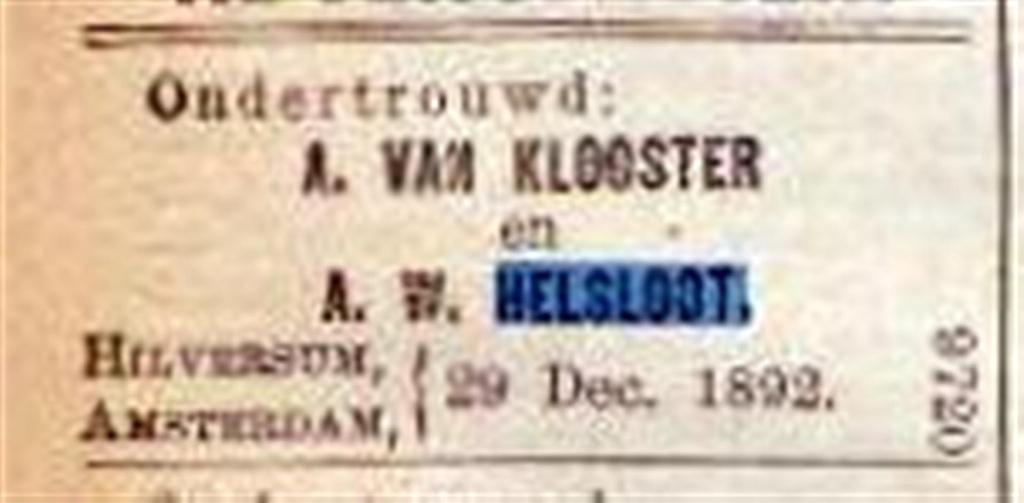 Alida Wijnanda Helsloot 1871 ondertrouwadvertentie