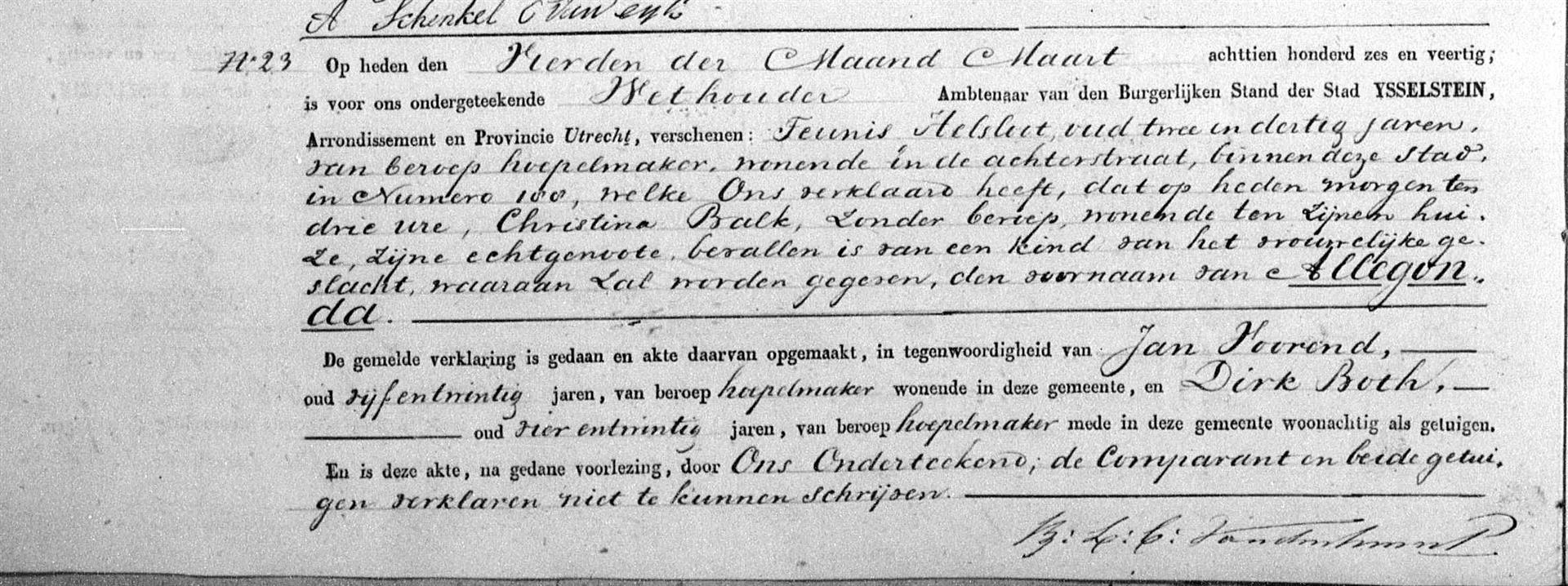 Allegonda Helsloot 1846 geboorteakte