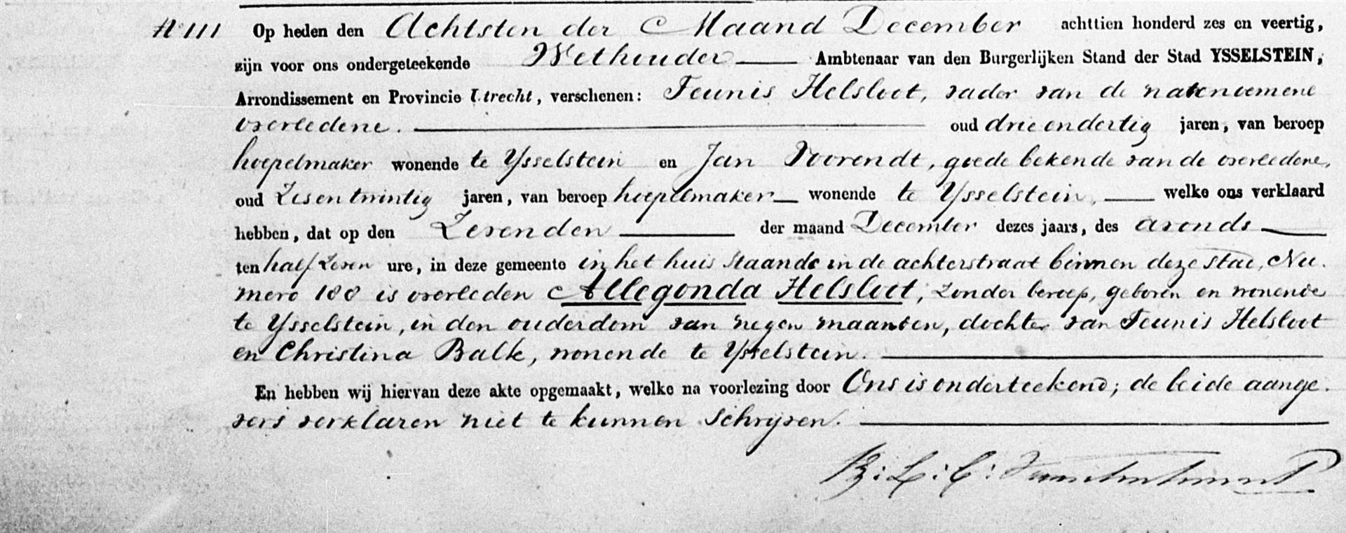 Allegonda Helsloot 1846 overlijdensakte