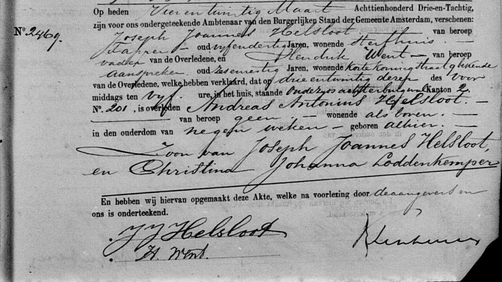 Andreas Antonius Helsloot 1883 overljdensakte