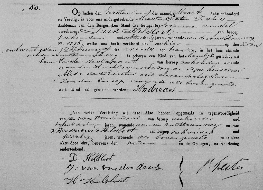 Andreas Helsloot 1840 geboorteakte