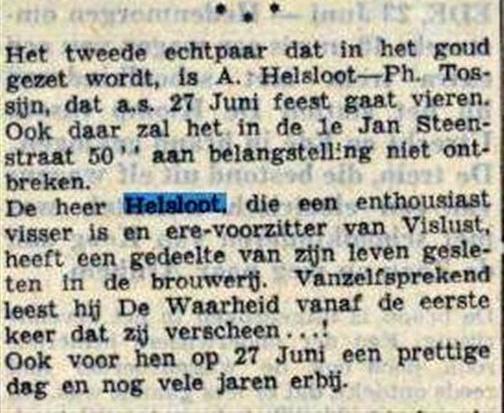 Andries Helsloot 1879 huwelijksjubileum ; De Waarheid 23-6-1950