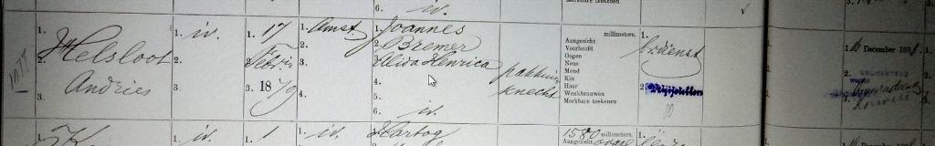 Andries Helsloot 1879 militieregister