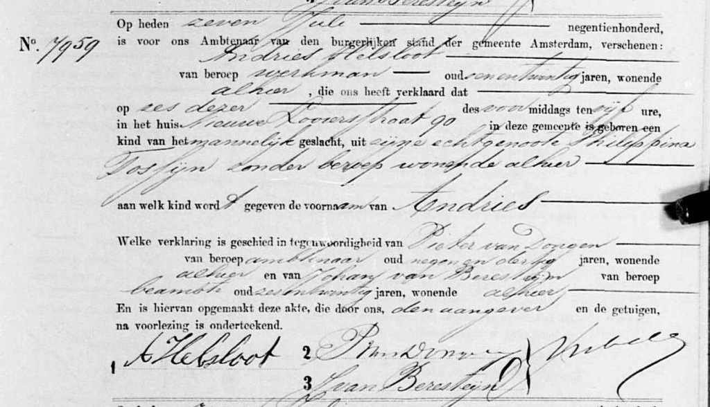 Andries Helsloot 6 juli 1900 geboorteakte