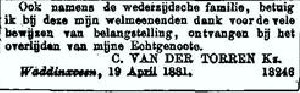 Anna Elizabeth van Lange overlijdensadvertentie II