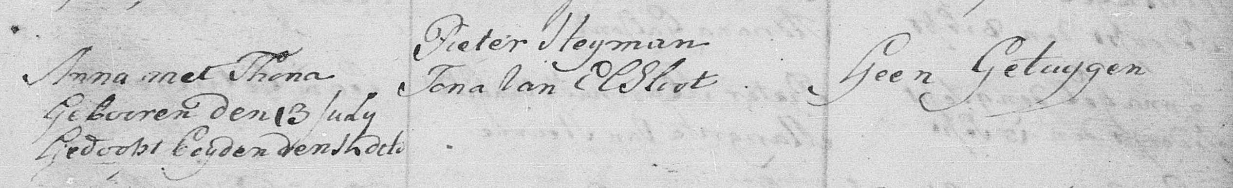 Anna en Thona Heijman 1782 doopboek