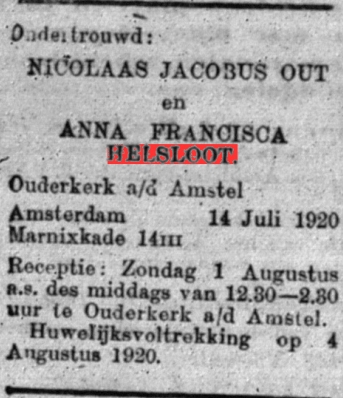 Anna Francisca Helsloot 1884 ondertrouwadvertentie