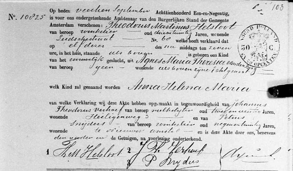 Klik voor foto in apart venster anna_helena_maria_helsloot_1891_geboortekate.jpg