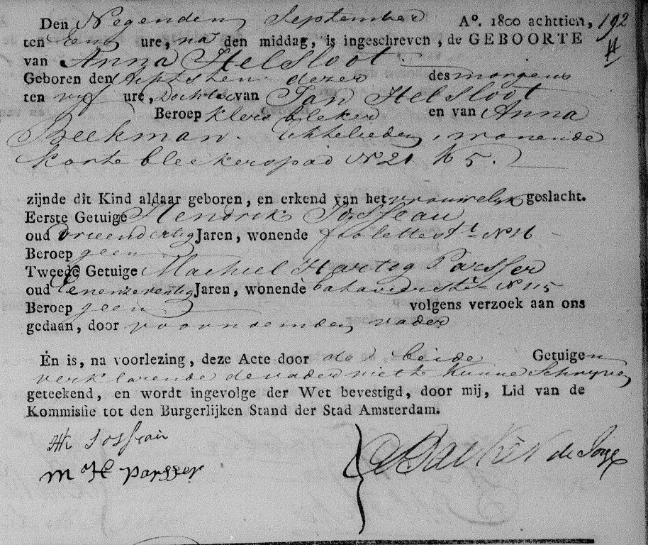 Anna Helsloot 1818 geboorteakte