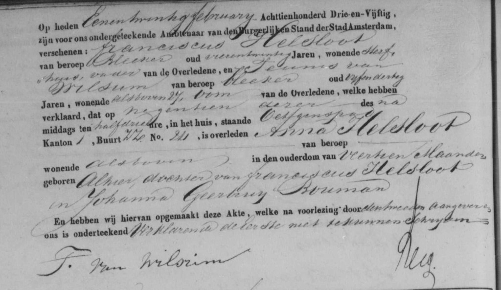 Anna Helsloot 1851 overlijdensakte