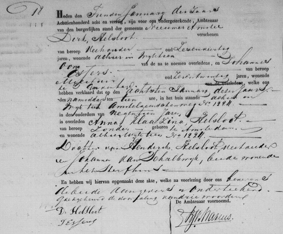 Anna Klaazina Helsloot ca1829 overlijdensakte