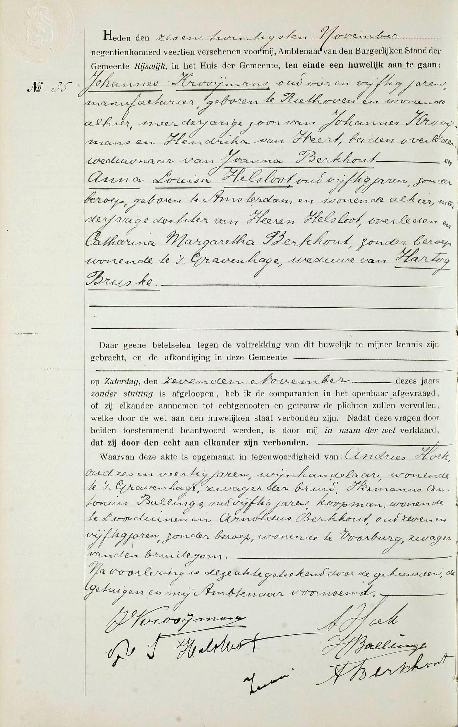Anna Louisa Helsloot 1864 huwelijksakte