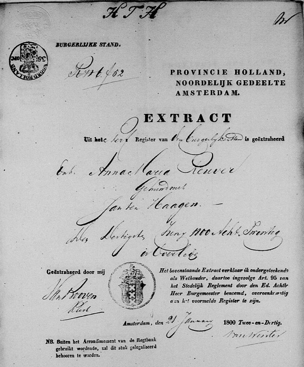 Anna Maria Reuvers overlijdensextract